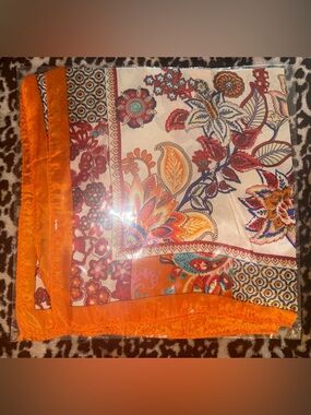 Orange Multi Floral Silk Scarf Regular Size